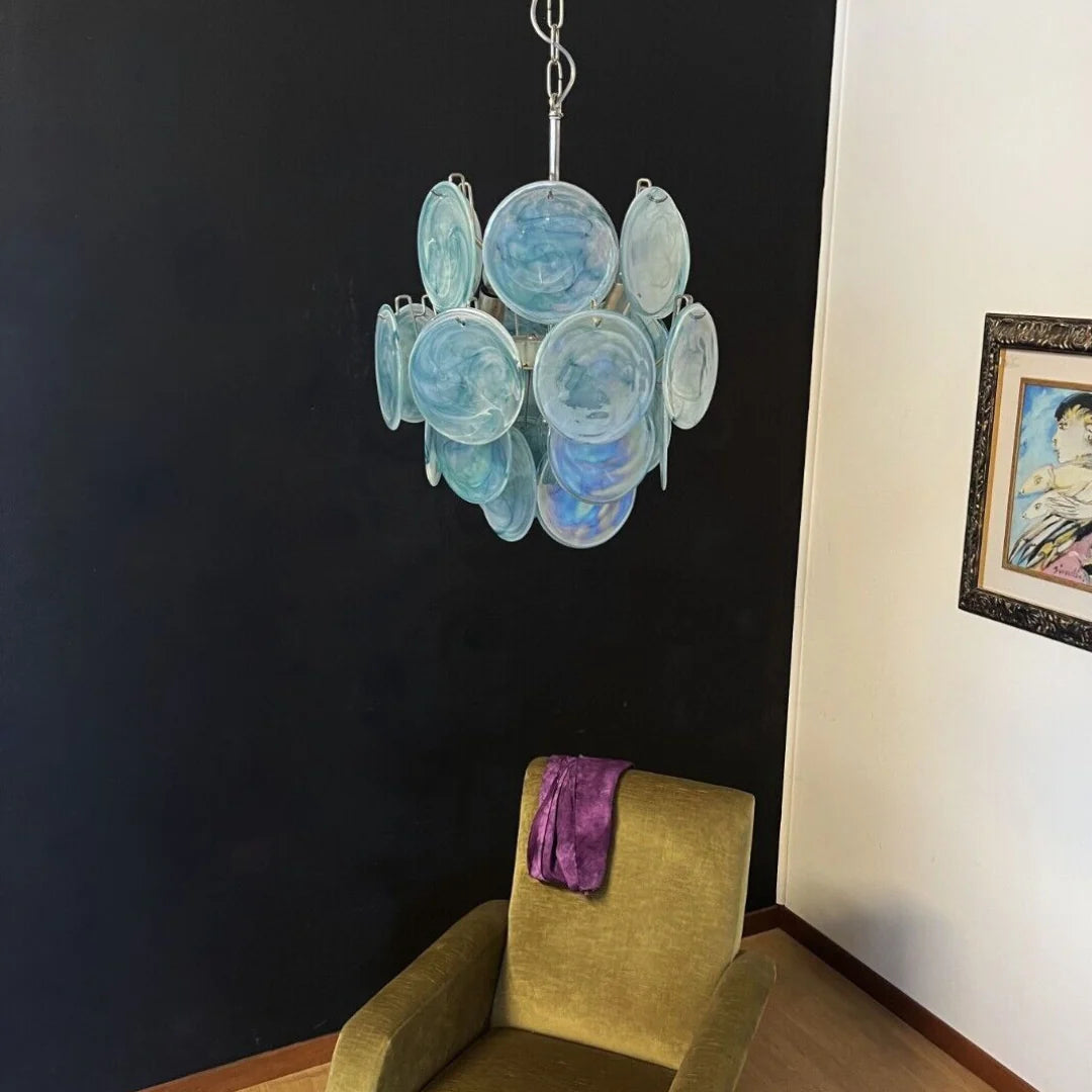 Blue Disks Murano Glass Chandelier