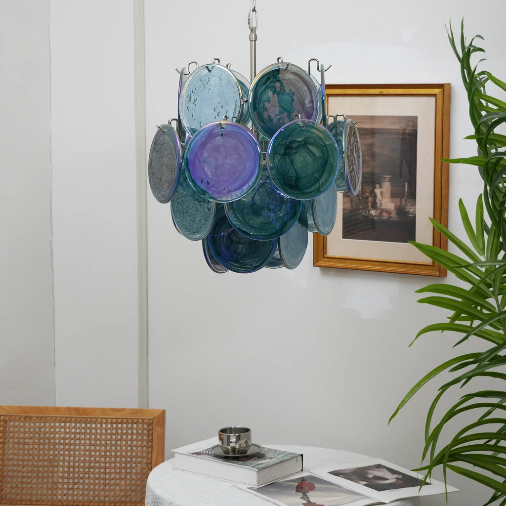 Blue Disks Murano Glass Chandelier