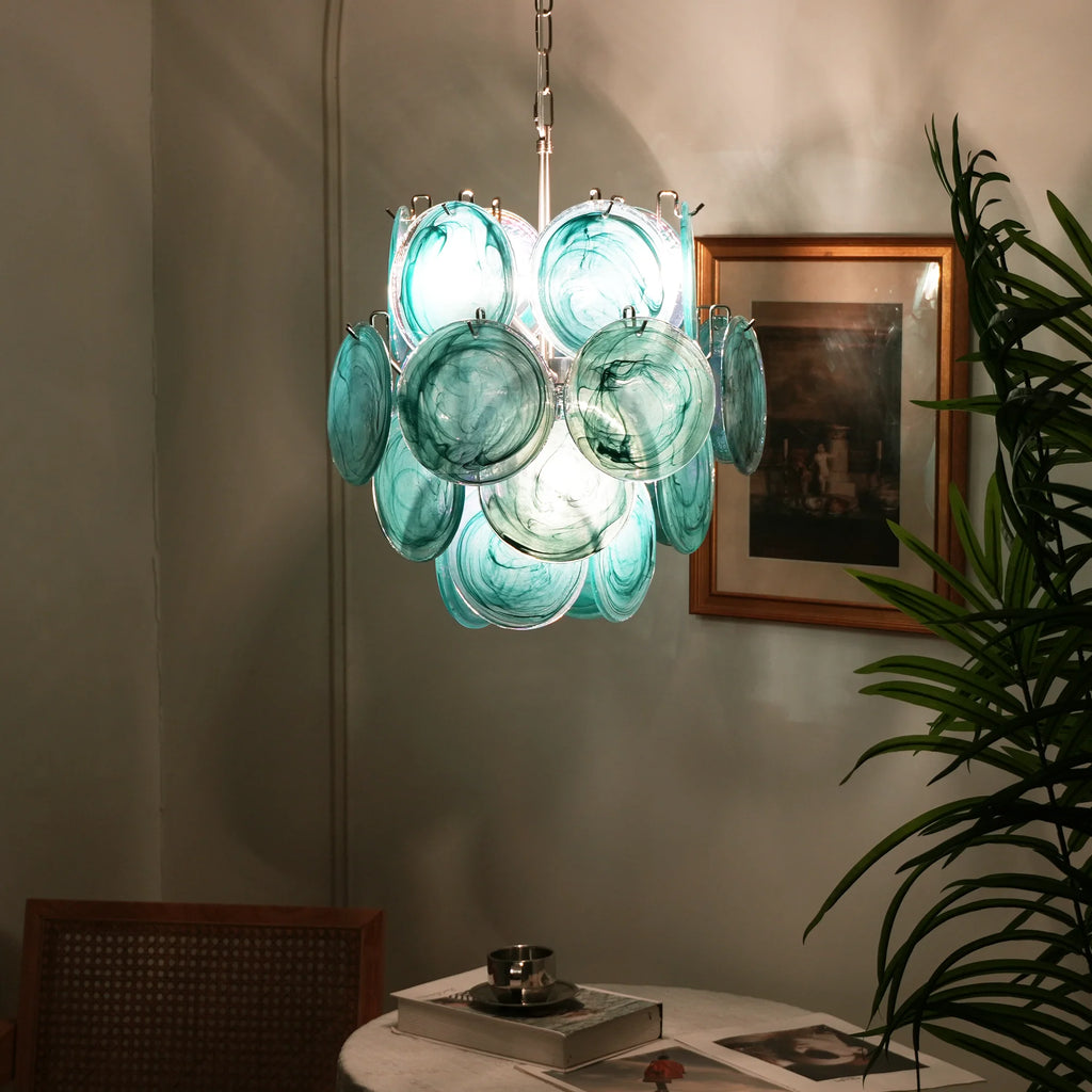 Blue Disks Murano Glass Chandelier