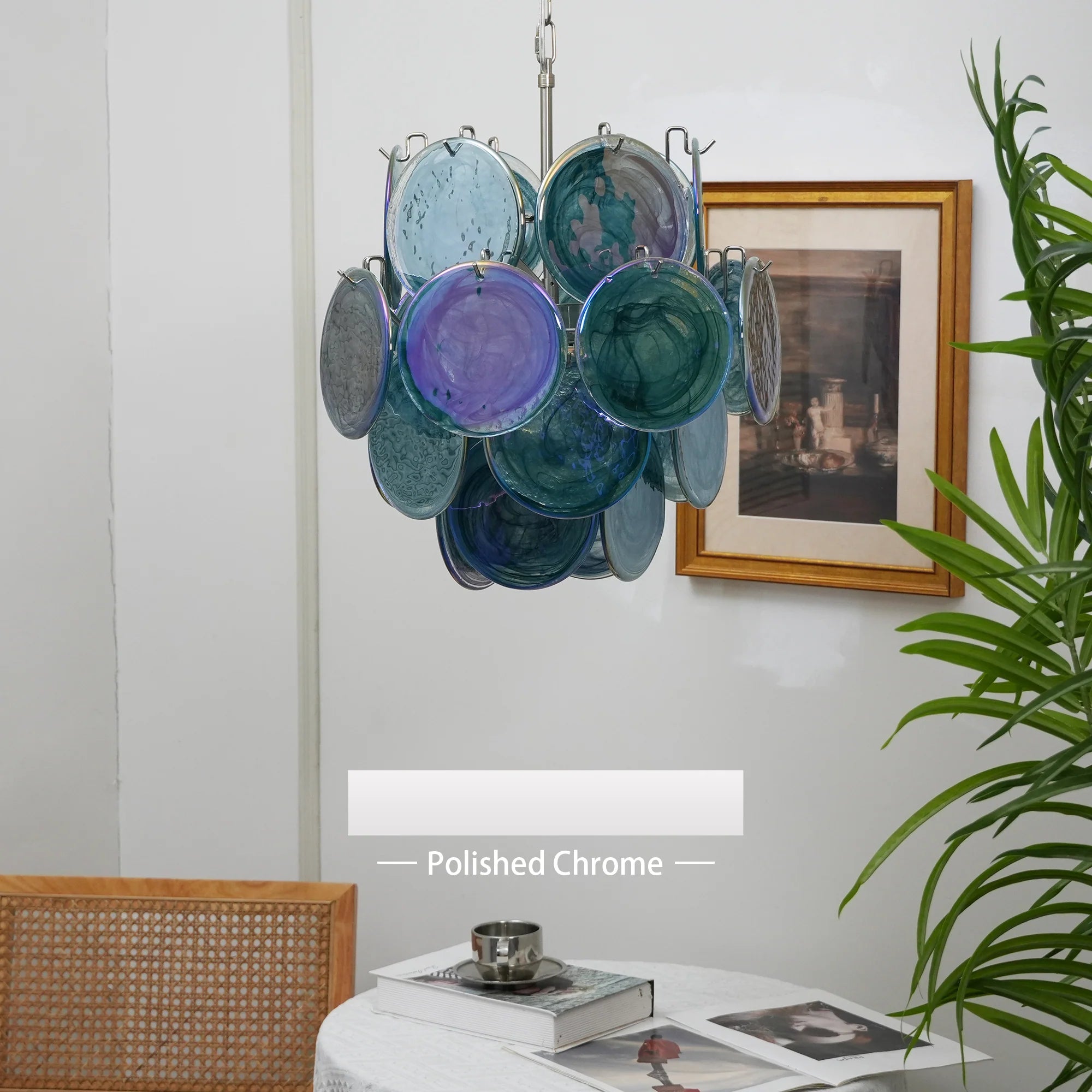 Blue Disks Murano Glass Chandelier
