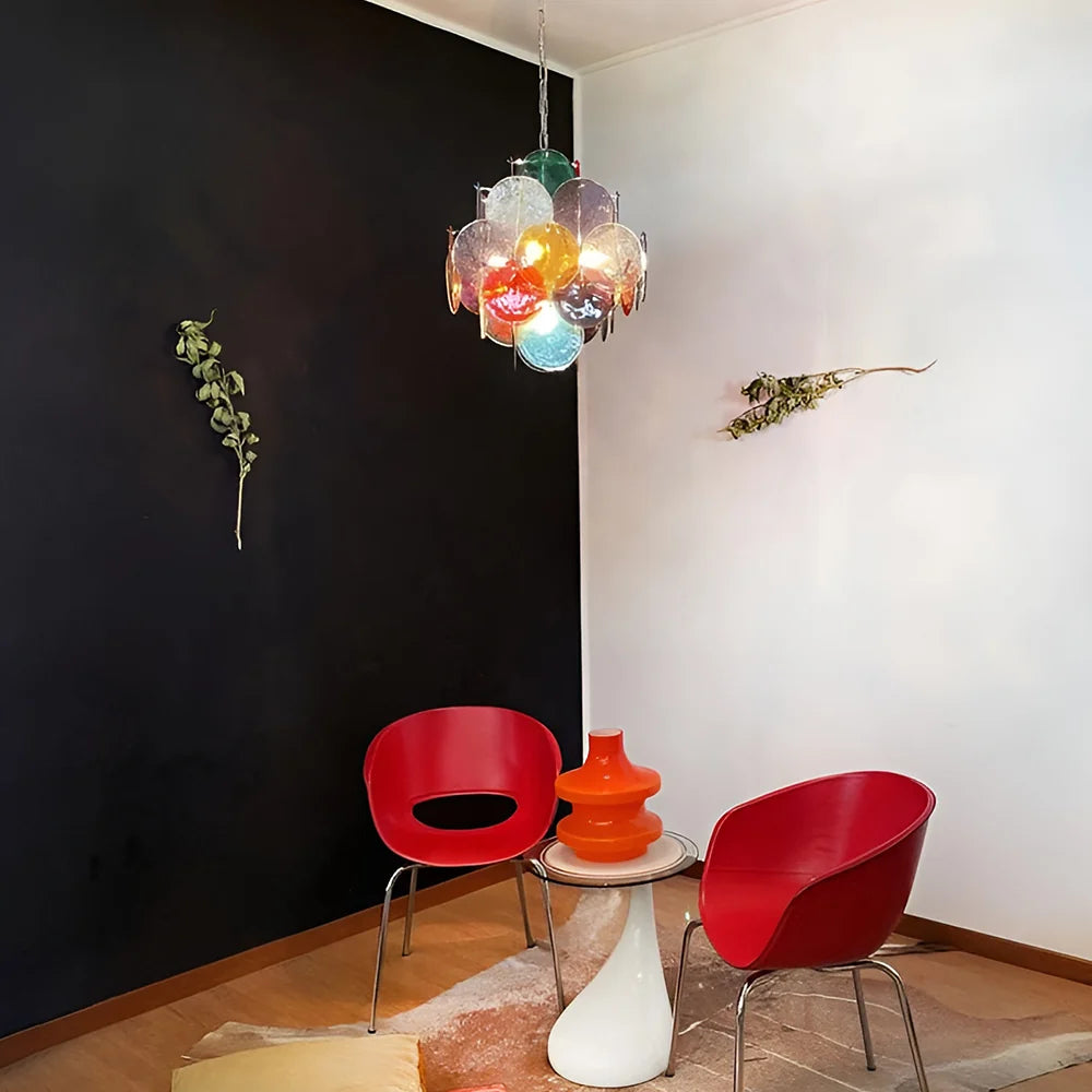Vintage Murano Large Disks Chandelier — Multicolored