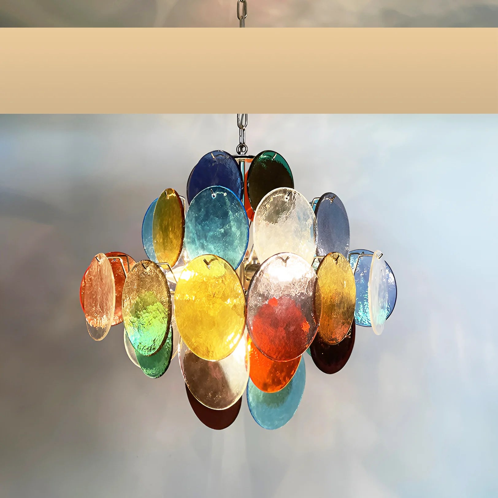 Vintage Murano Large Disks Chandelier — Multicolored