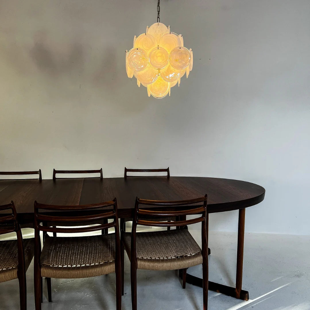 Vintage Murano White Disks Chandelier