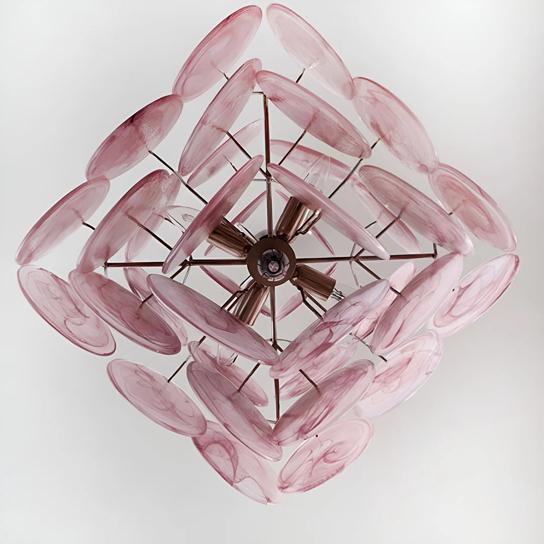 Vintage Murano Pink Disks Chandelier