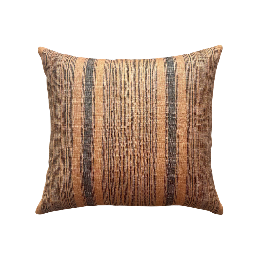 One-of-a-Kind Vintage Fabric Pillow — Cognac & Faded Navy
