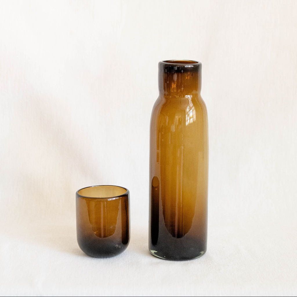 Handblown Glass Bedside Carafe — Chocolate Brown