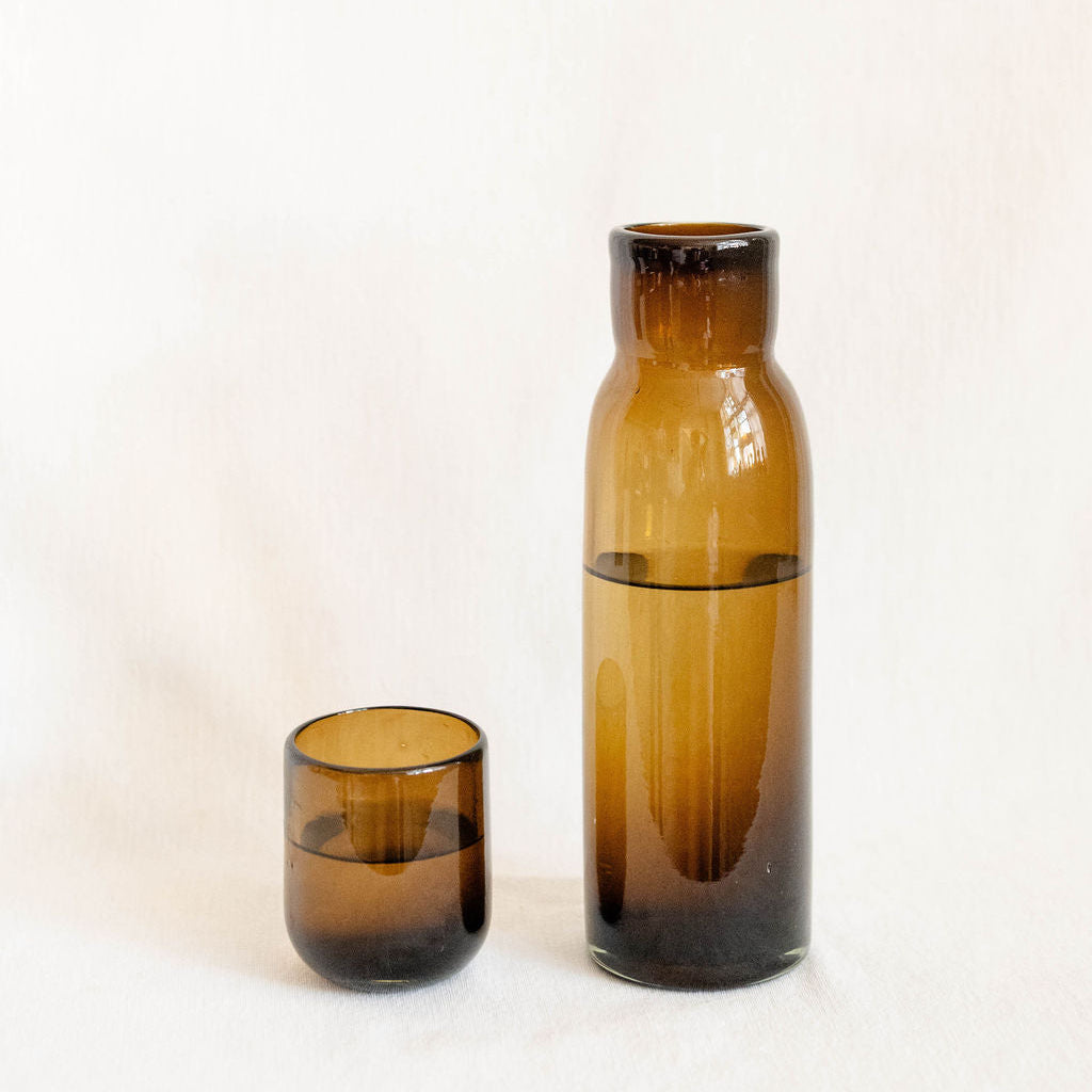 Handblown Glass Bedside Carafe — Chocolate Brown