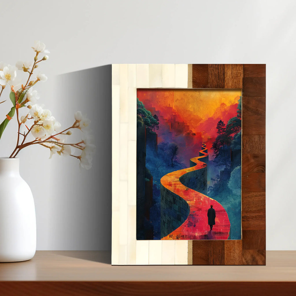 Picture Frames West Coast Sunset Collection Bone Inlay Brass Wood Brown White 4x6 5x7"