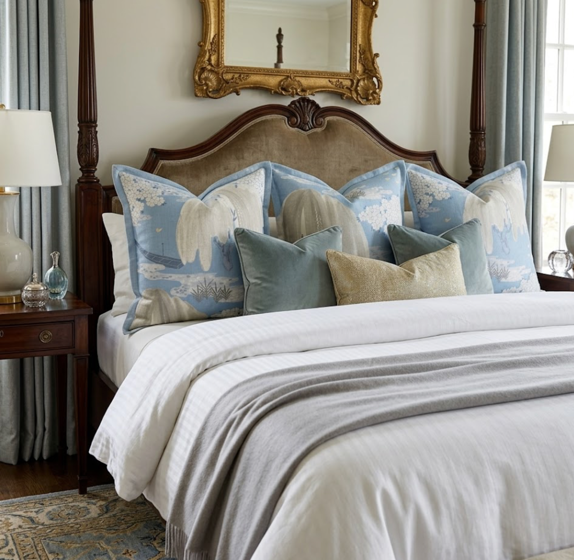 Willow Tree Pillow Cover in Soft Blue, Thibaut Pillows
