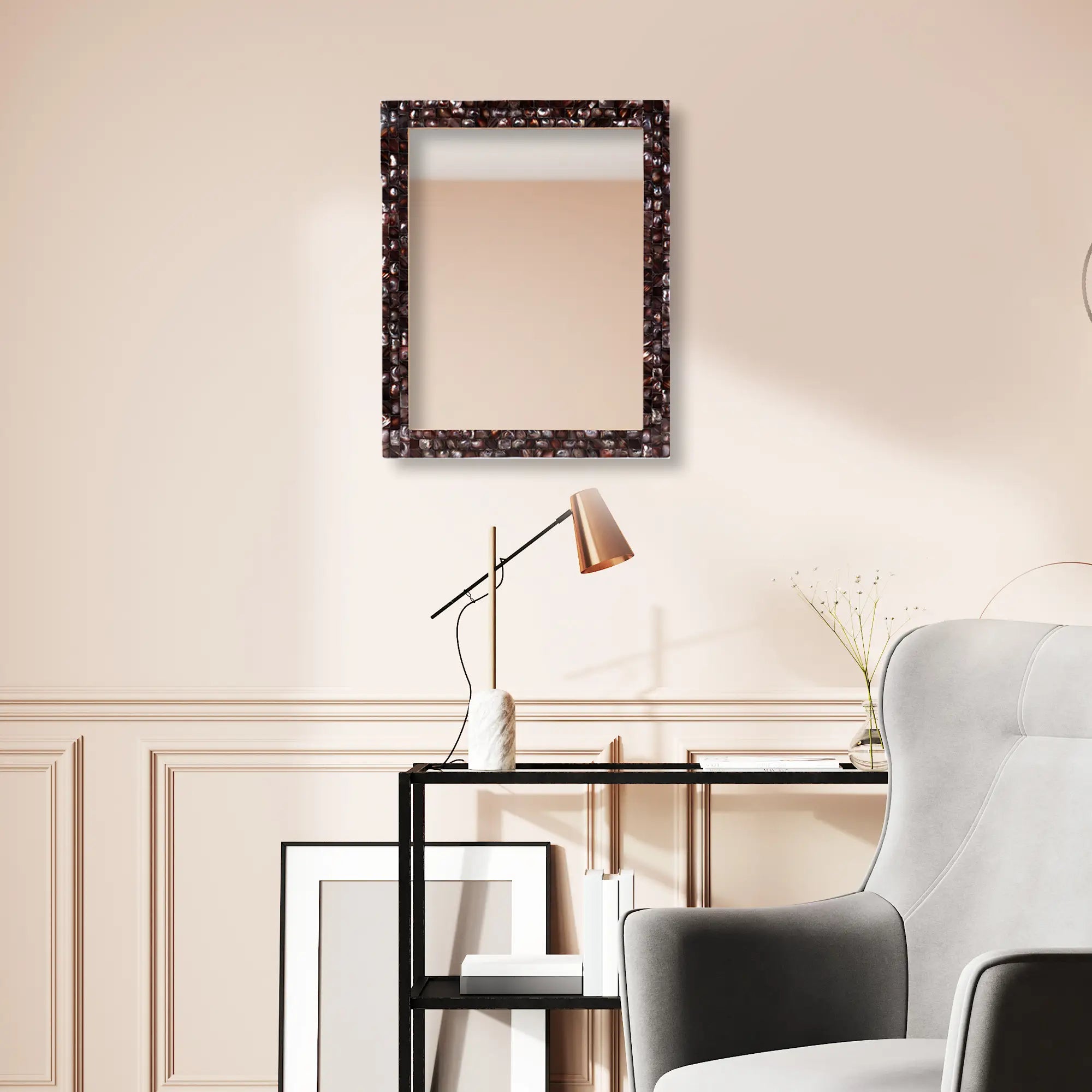 Mother of Pearl Grey Inlay Mirror