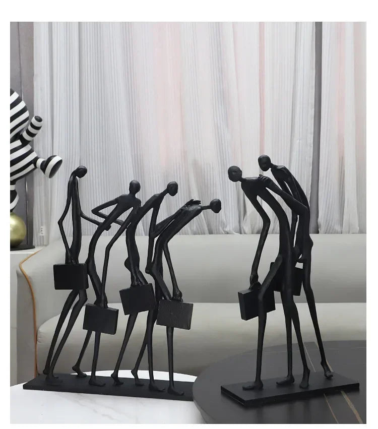 Walking Figures Sculpture with Gold Briefcases