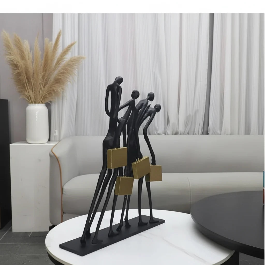 Walking Figures Sculpture with Gold Briefcases