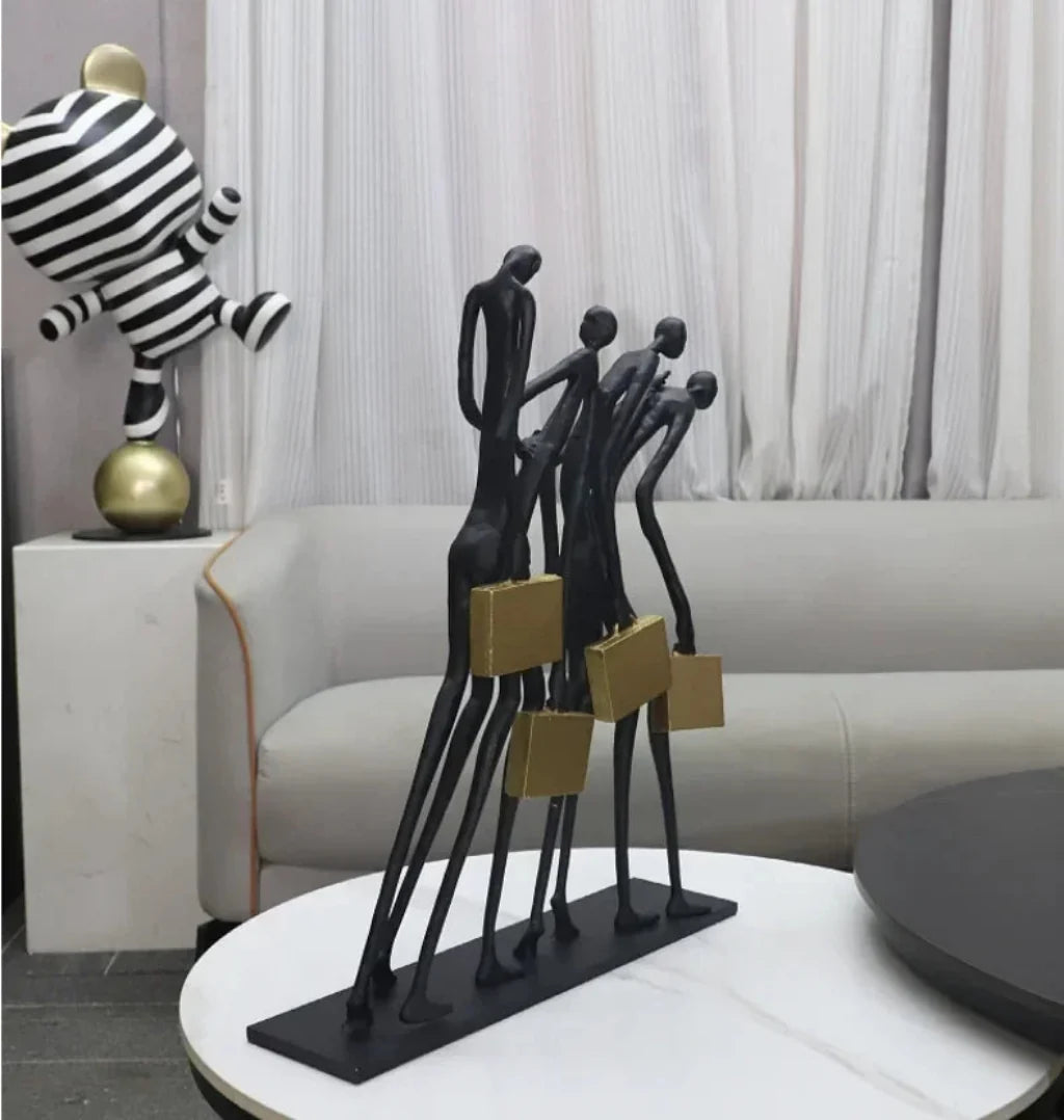 Walking Figures Sculpture with Gold Briefcases