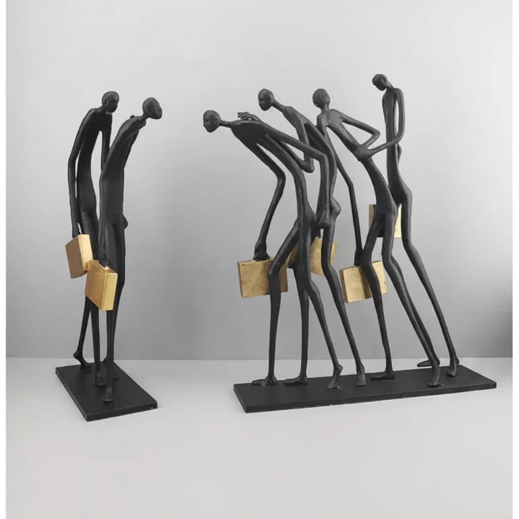 Walking Figures Sculpture with Gold Briefcases