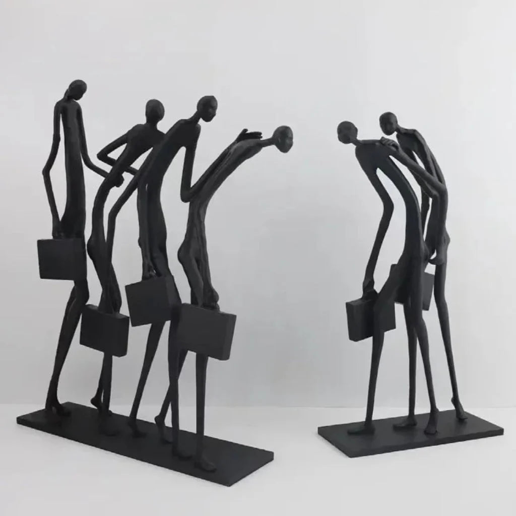 Walking Figures Sculpture with Gold Briefcases