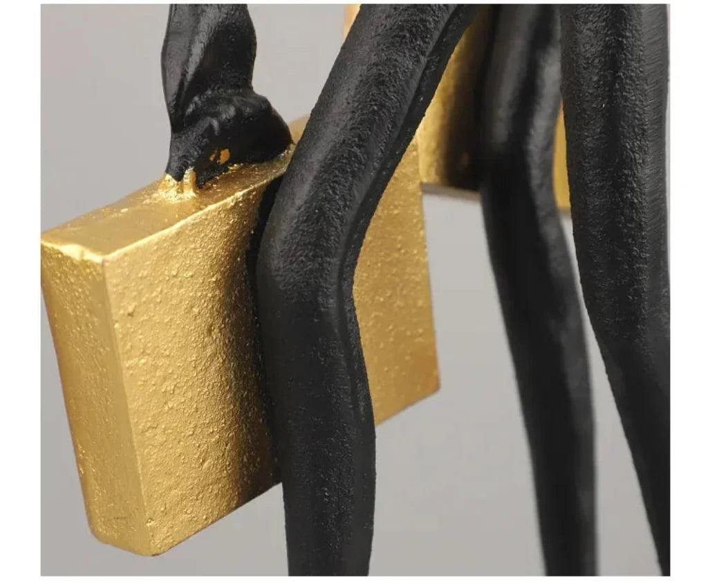 Walking Figures Sculpture with Gold Briefcases