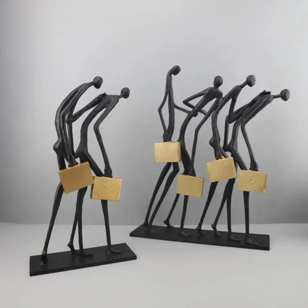 Walking Figures Sculpture with Gold Briefcases
