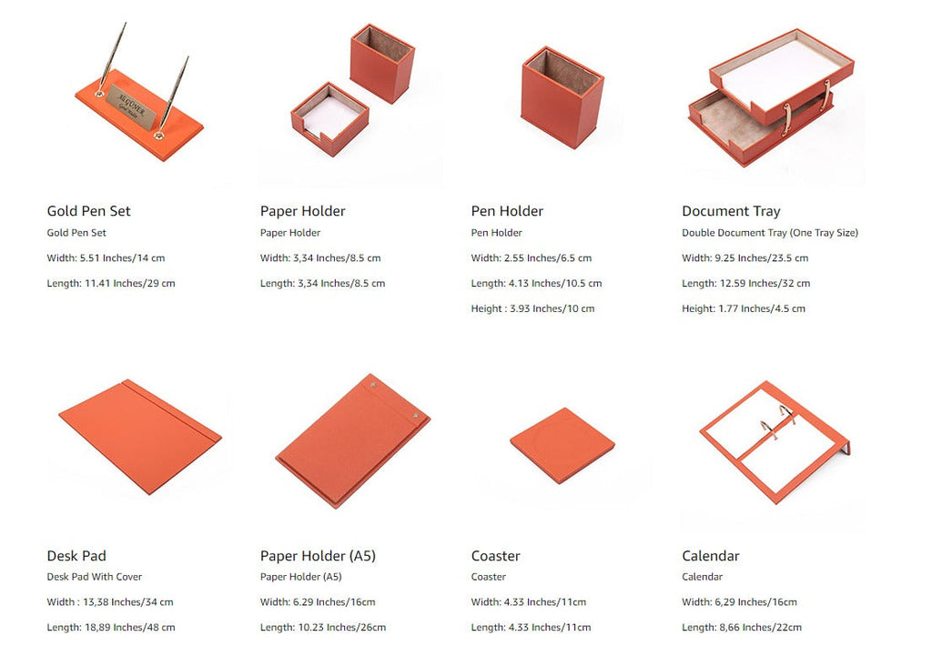 MOOG Leather Desk Set-8 Accessories - Pink - 8 PCS