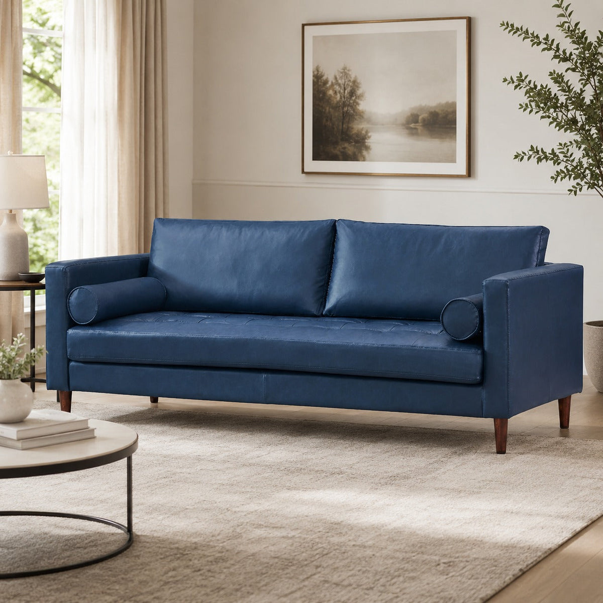 Alessandra Modern Contemporary Eco Leather Sofa - Blue