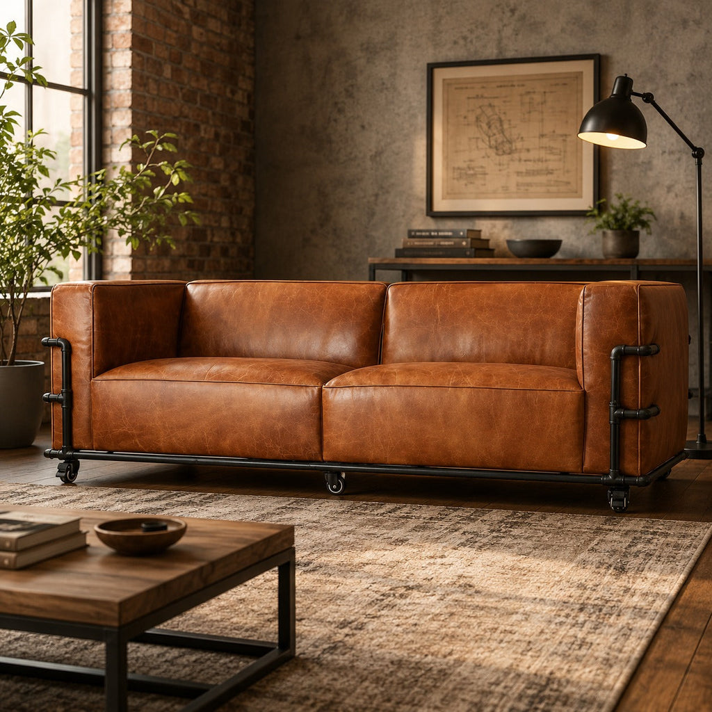 Henry Industrial Modern Leather Sofa (2 Colors Available)