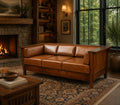 Arts and Crafts / Craftsman Cubic Panel Side Sofa - Russet Brown Leather (RB2)