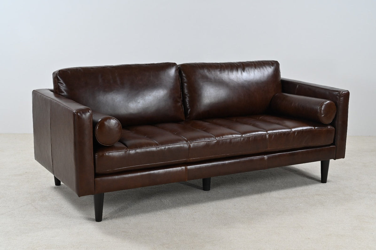 Philippe Top Grain Leather Sofa - Chocolate Brown