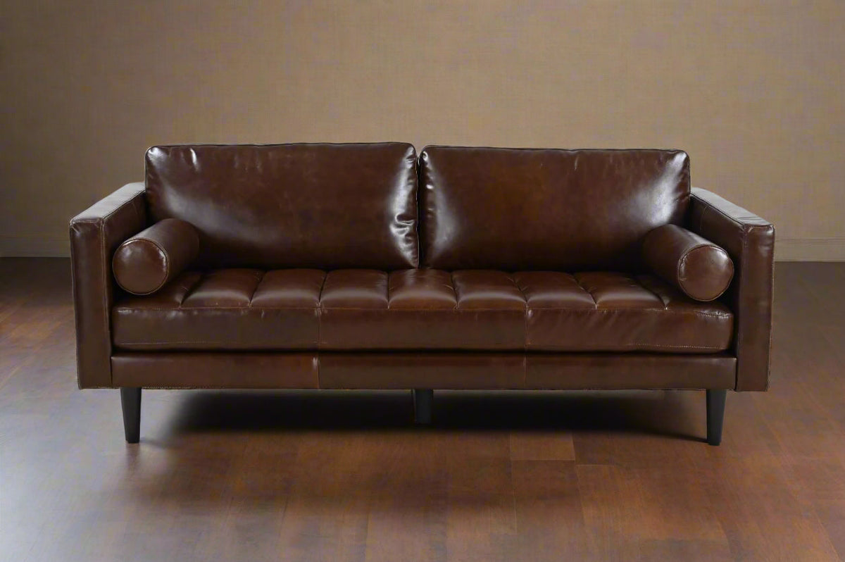 Philippe Top Grain Leather Sofa - Chocolate Brown