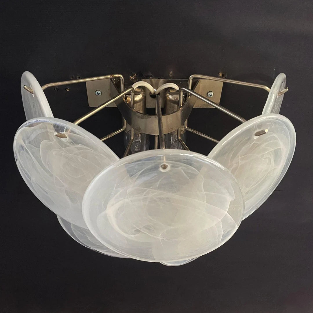 White Murano Disc Glass Wall Sconce