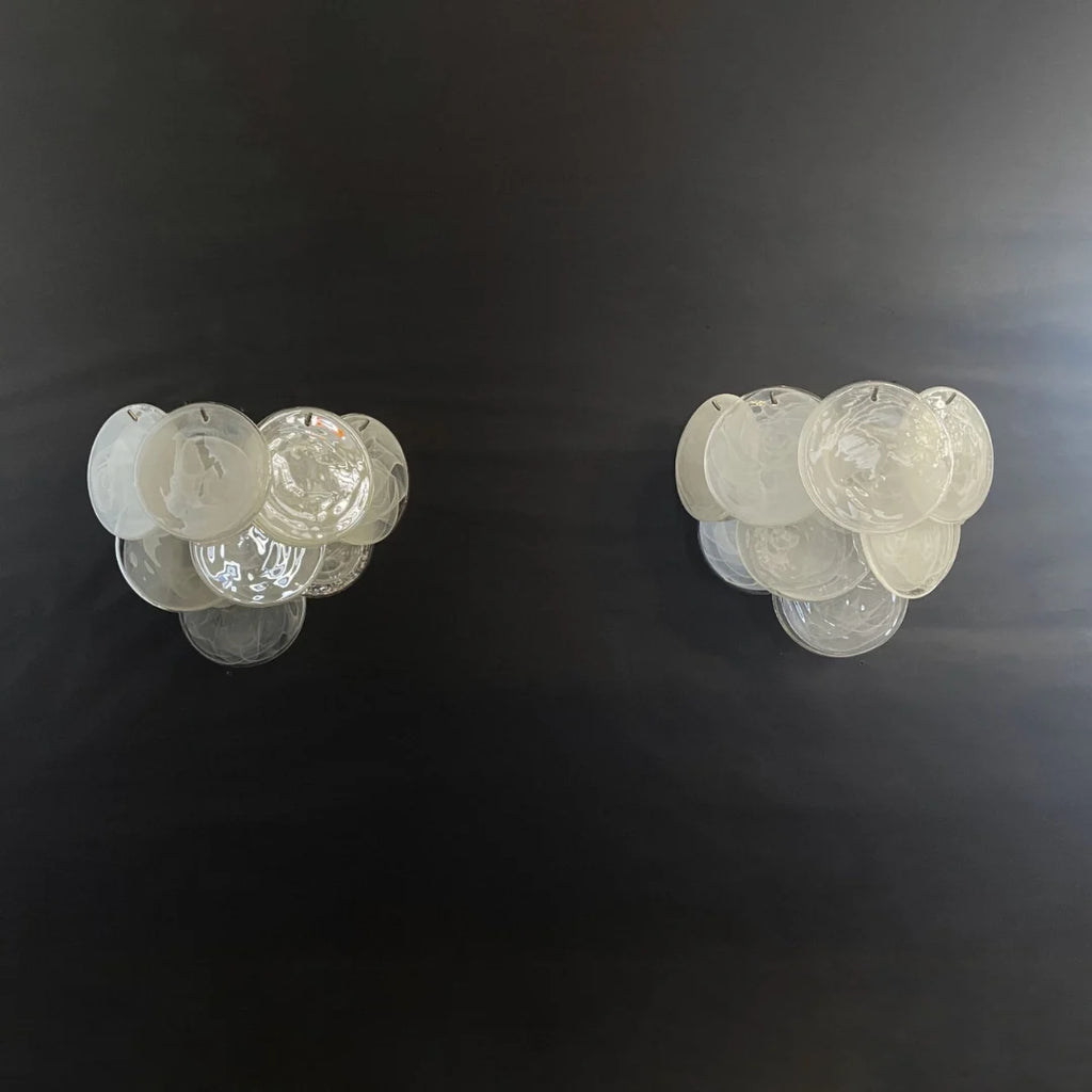 White Murano Disc Glass Wall Sconce