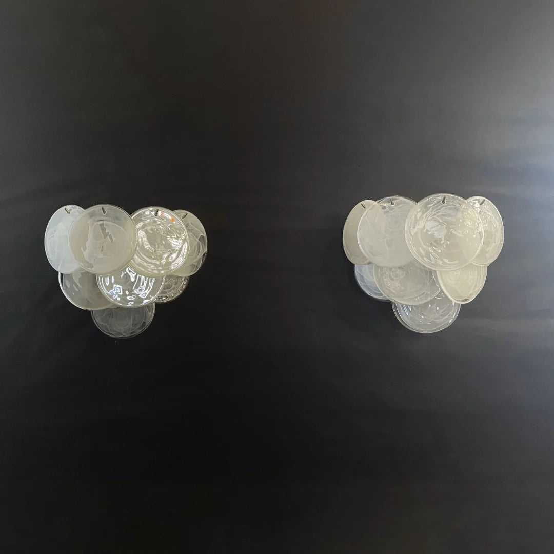 White Murano Disc Glass Wall Sconce