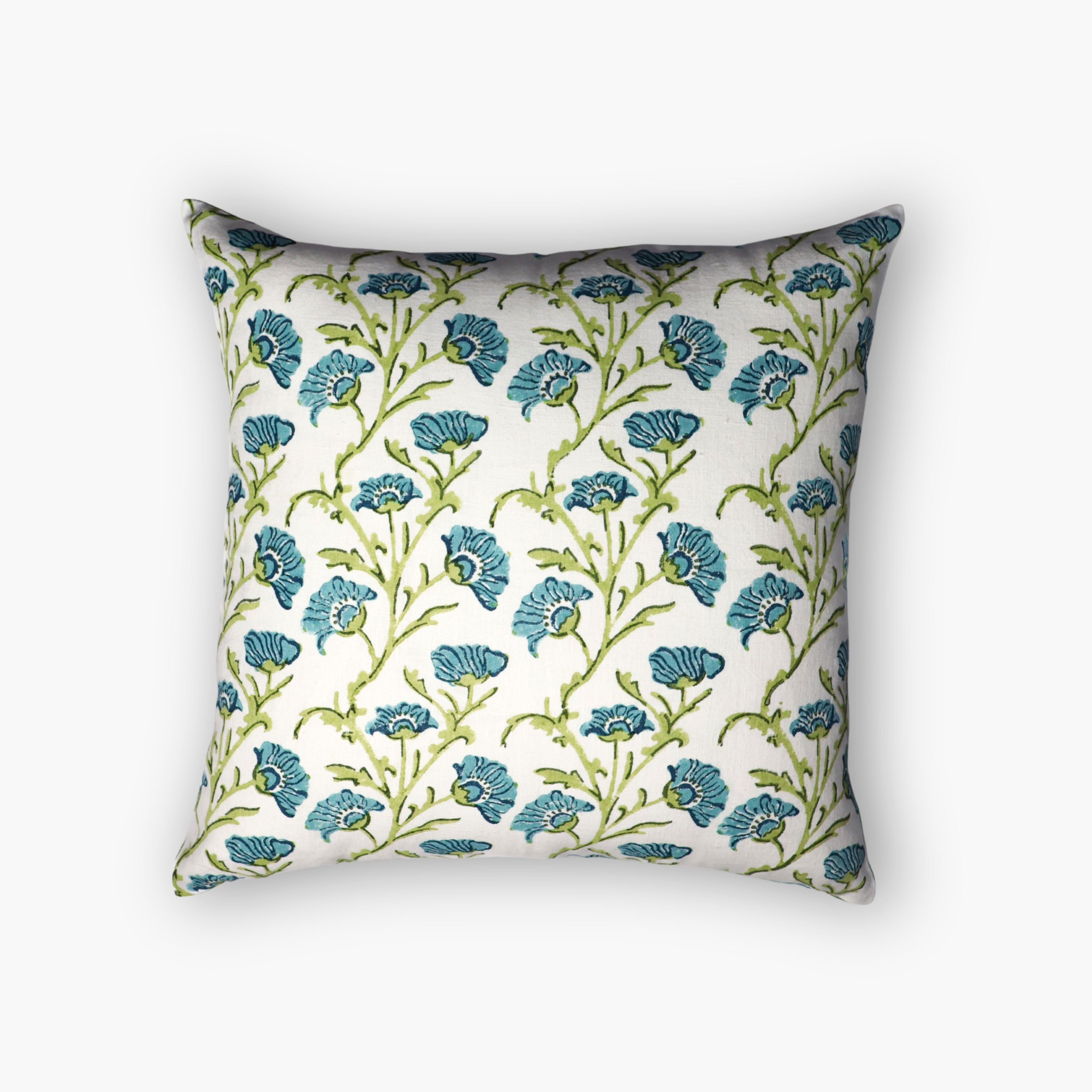 Bella Linen Pillow Cover — Olive & Blue