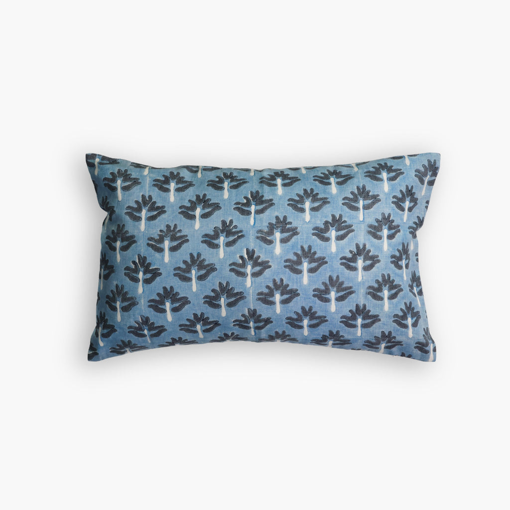 Zeenat Linen Lumbar Pillow Cover — Steel Blue