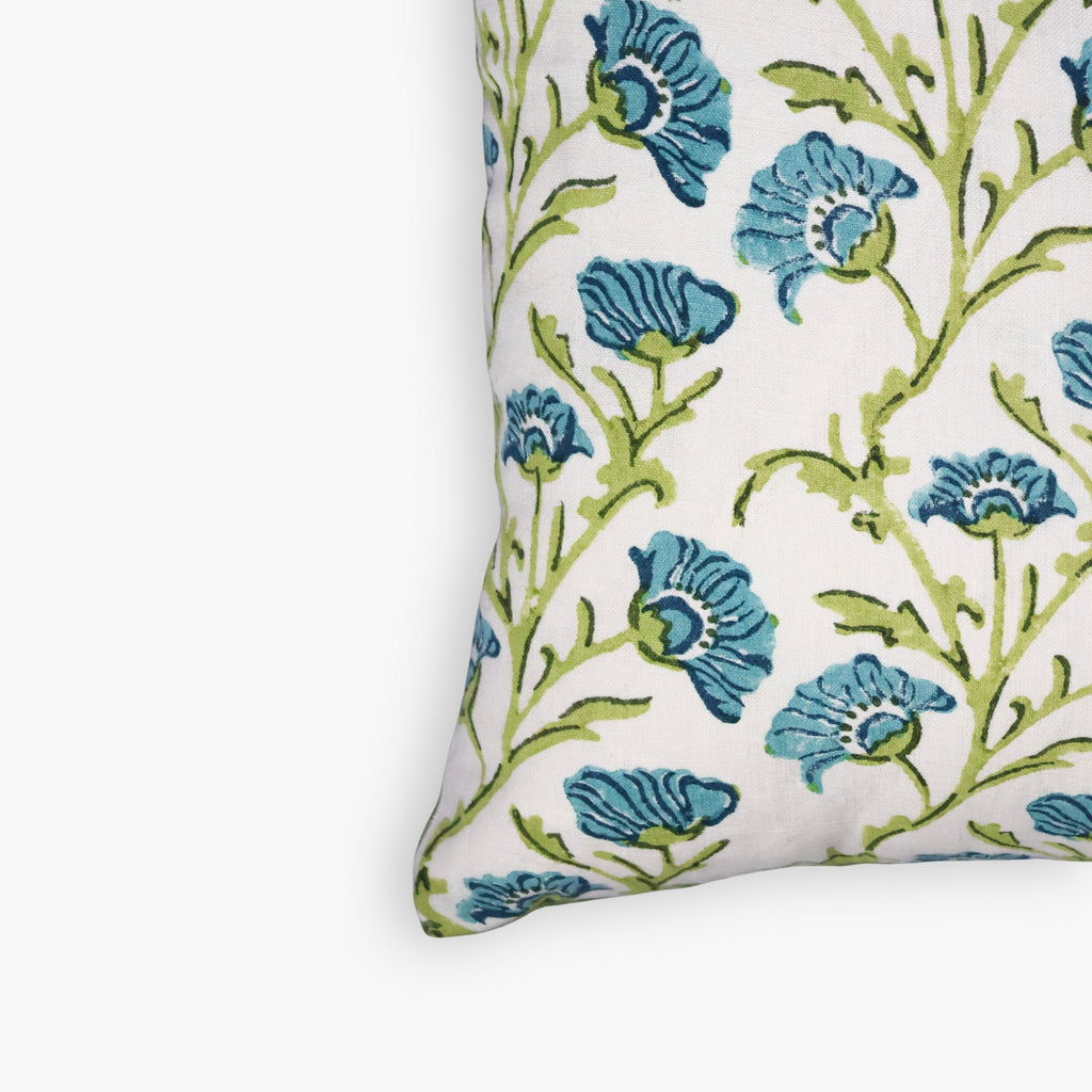 Bella Linen Pillow Cover — Olive & Blue