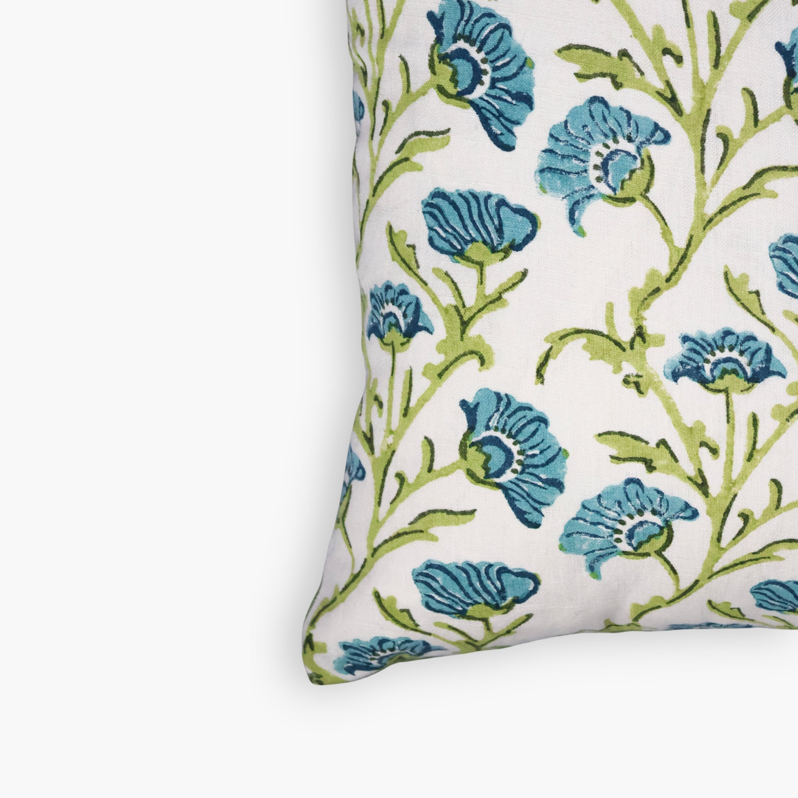 Bella Linen Pillow Cover — Olive & Blue