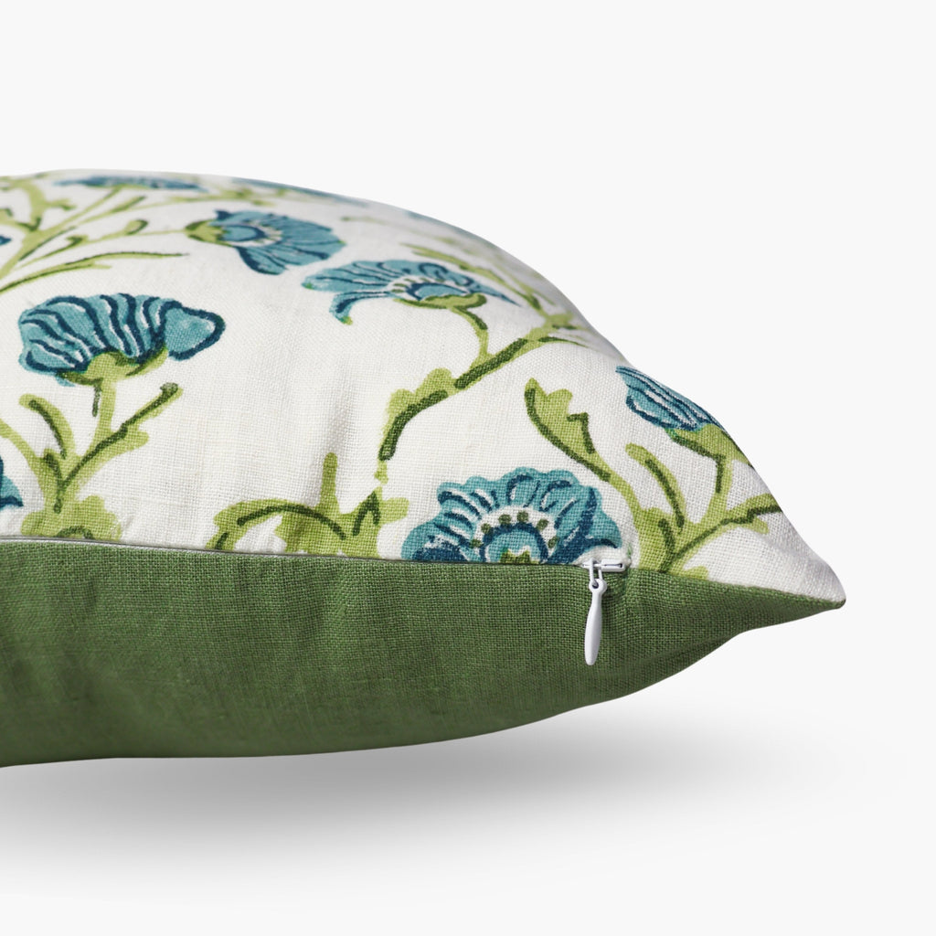 Bella Linen Pillow Cover — Olive & Blue
