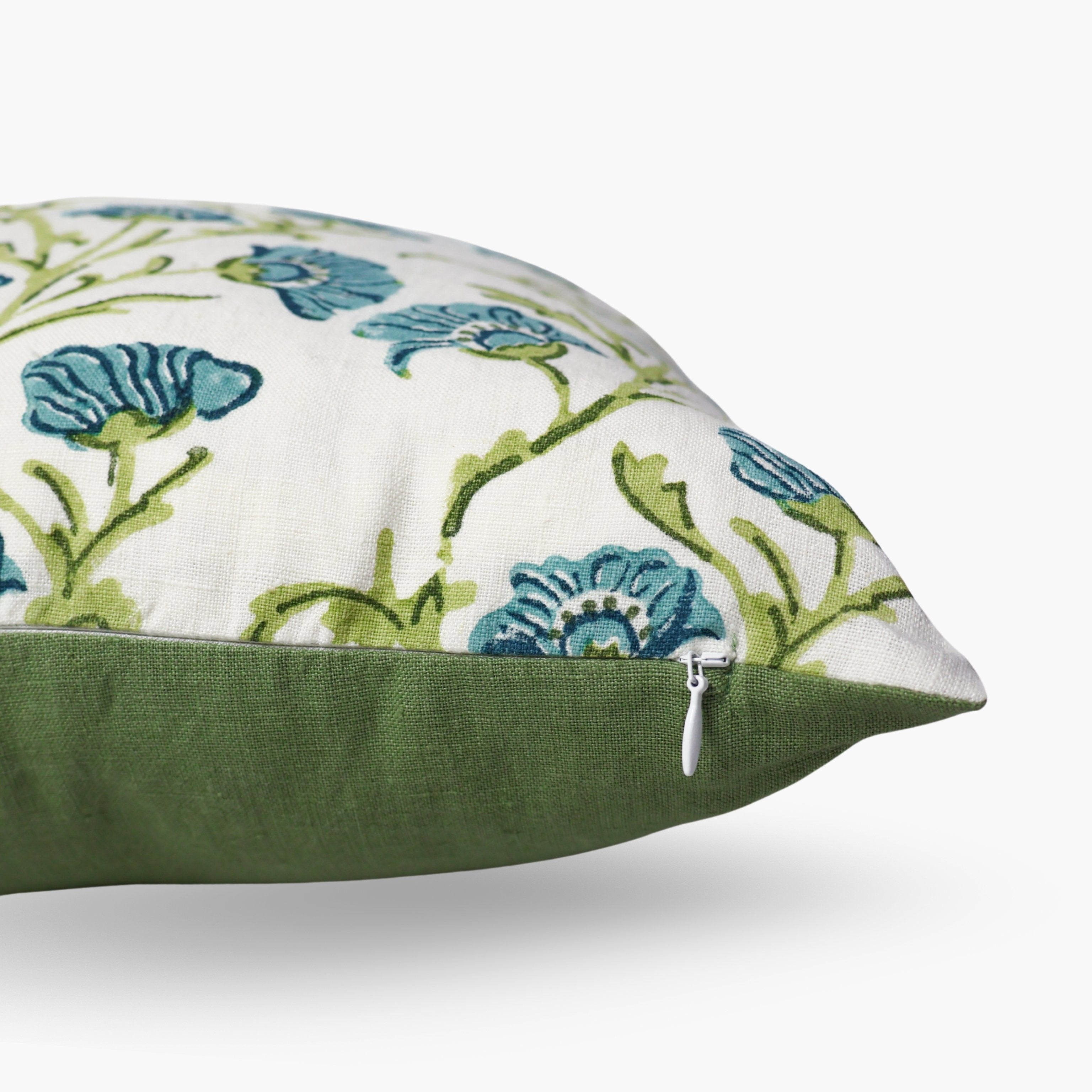 Bella Linen Pillow Cover — Olive & Blue