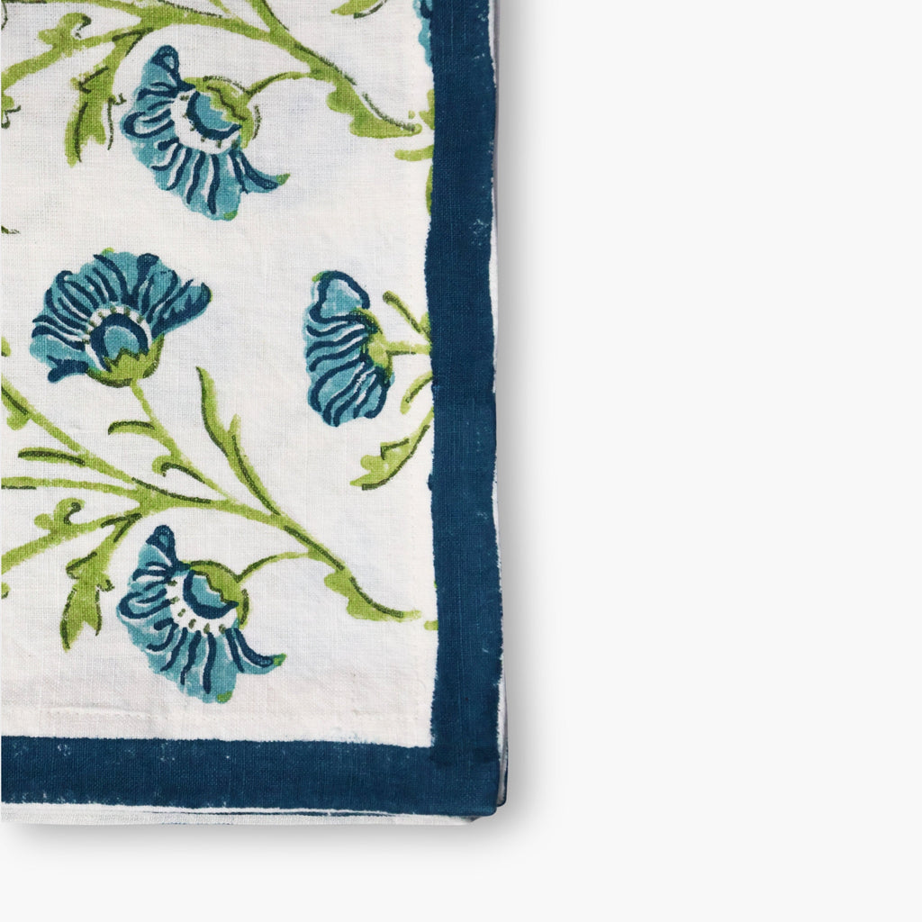 Bella Linen Table Runner — Olive & Blue