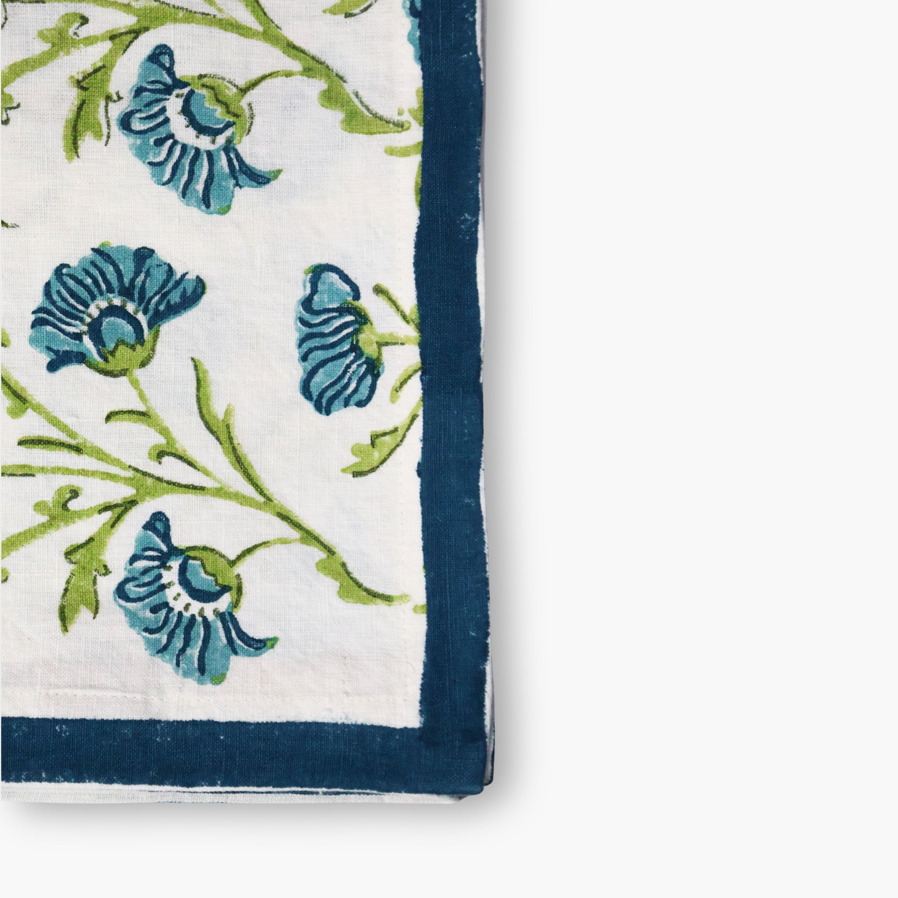 Bella Linen Table Runner — Olive & Blue