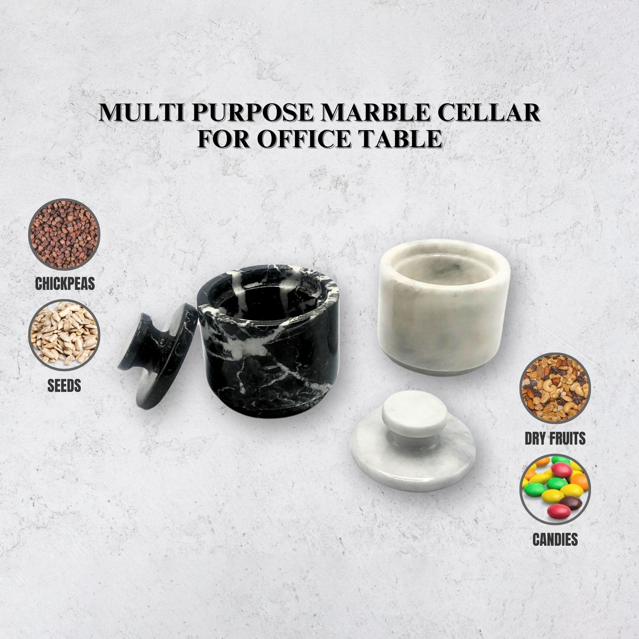 White and Black Zebra Marble Salt Cellar with Lid – 2 Pack