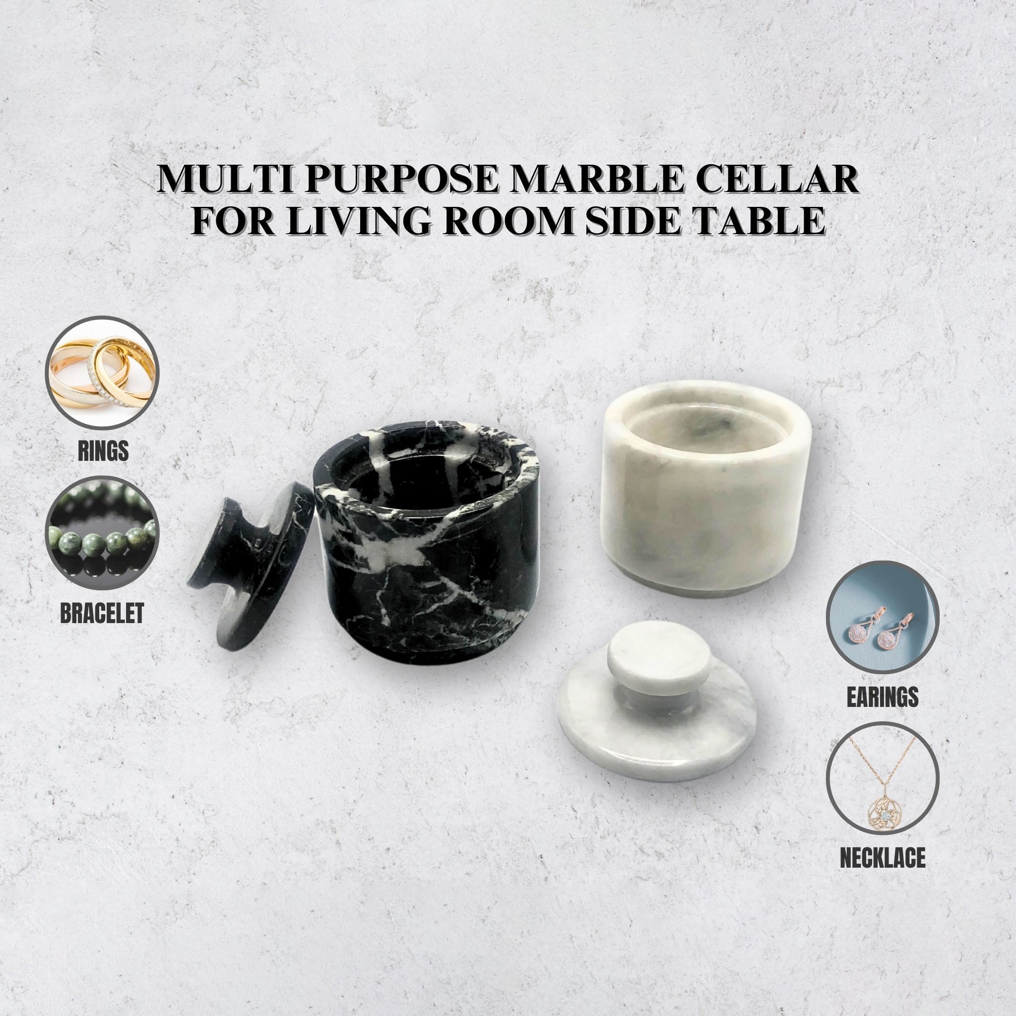 White and Black Zebra Marble Salt Cellar with Lid – 2 Pack