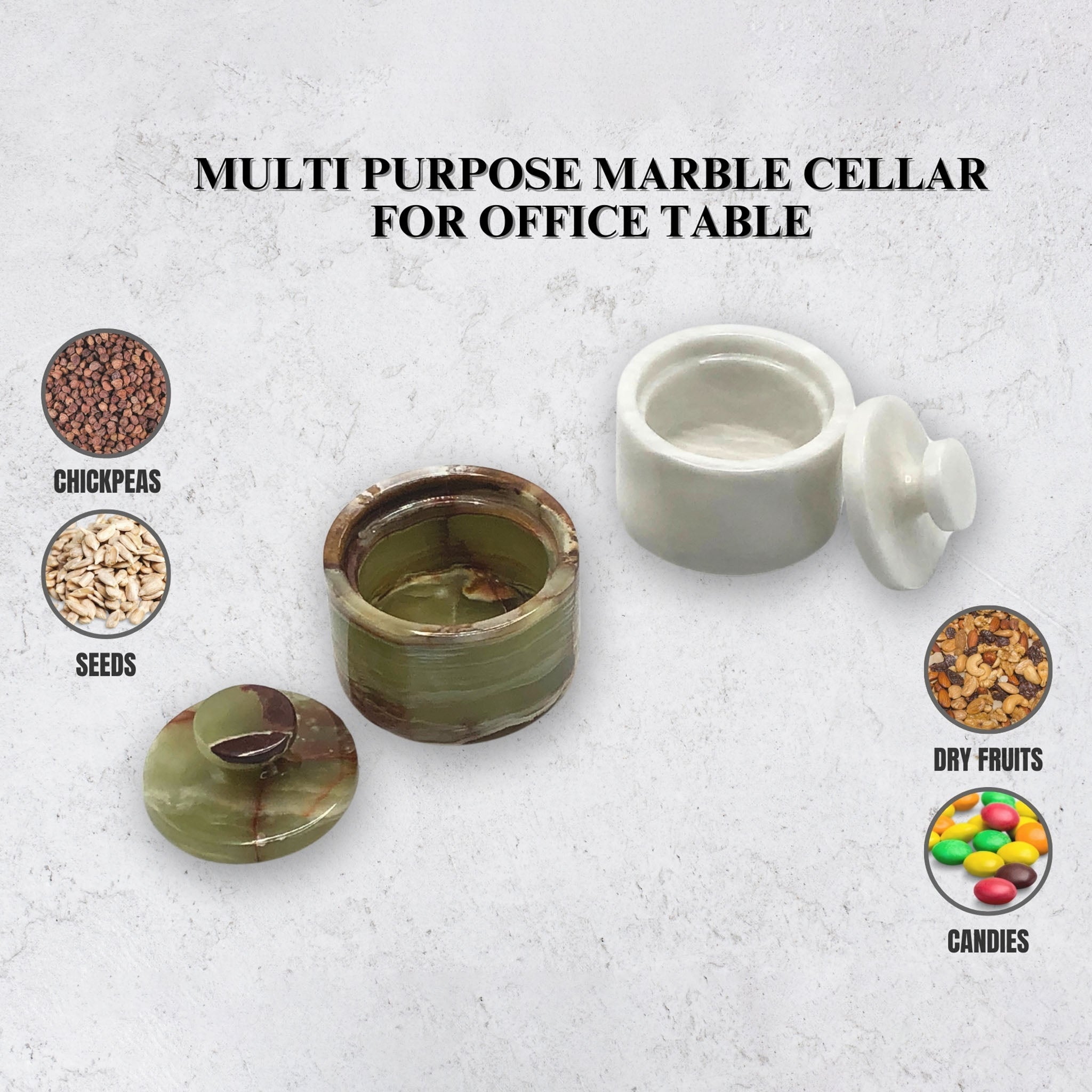 White and Green Marble Salt Cellar with Lid – 2 Pack Set