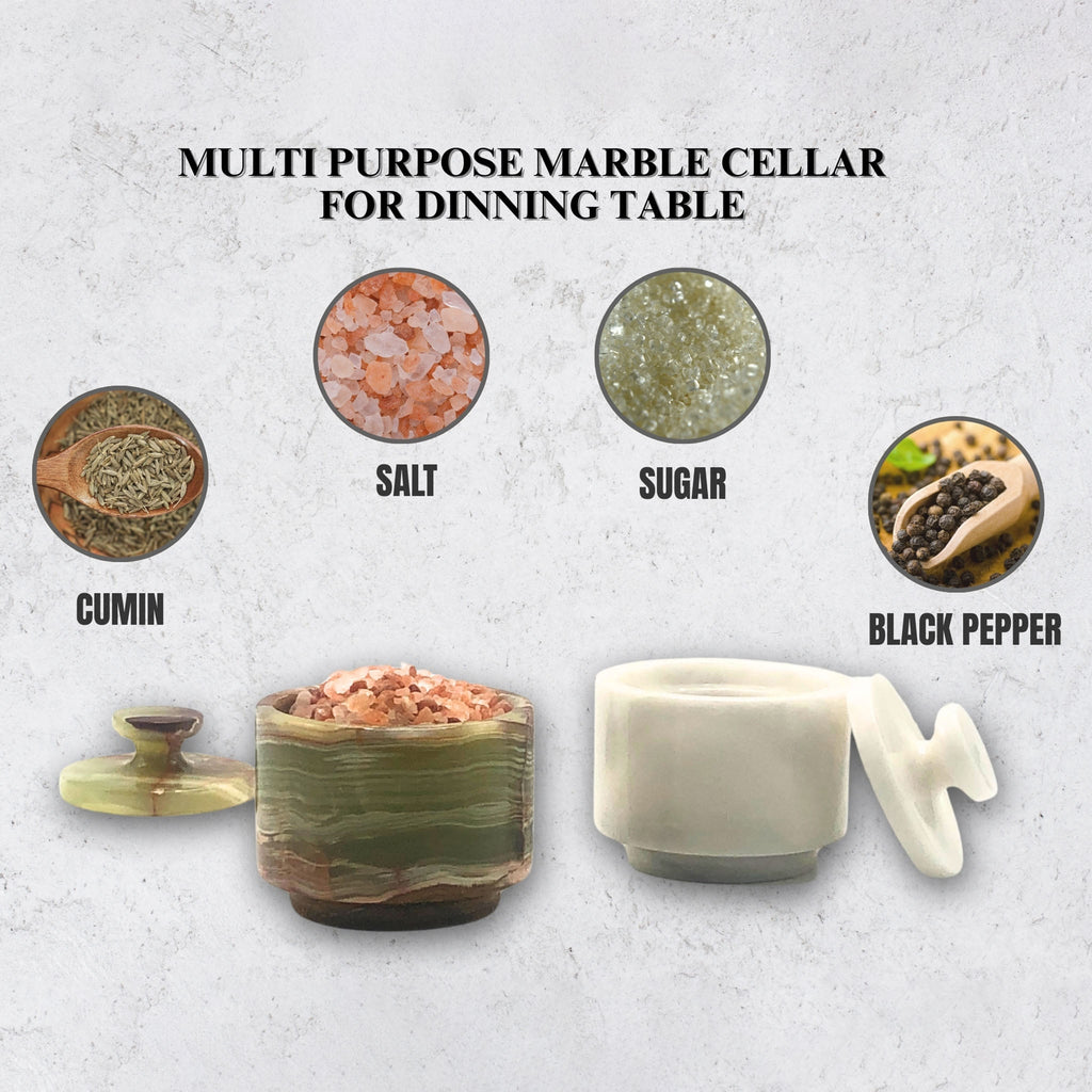 White and Green Marble Salt Cellar with Lid – 2 Pack Set
