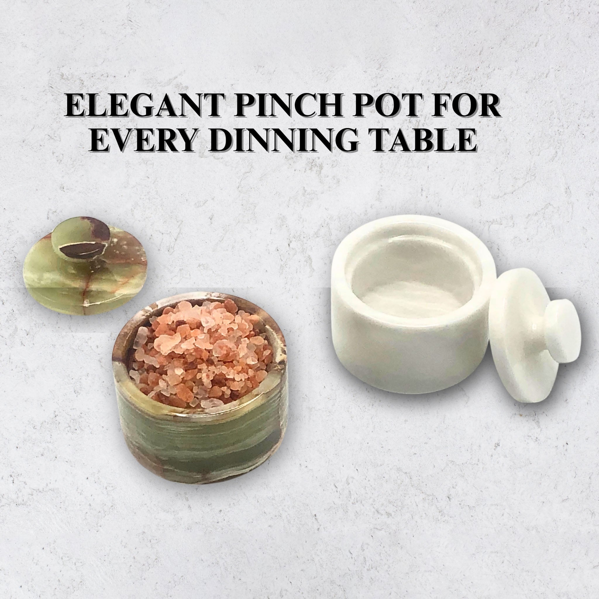 White and Green Marble Salt Cellar with Lid – 2 Pack Set