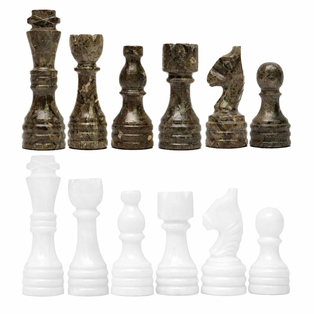 White Grey Marble Chess Pieces 12 to 16 Inches Board - High Quality Handmade (Pieces Only)