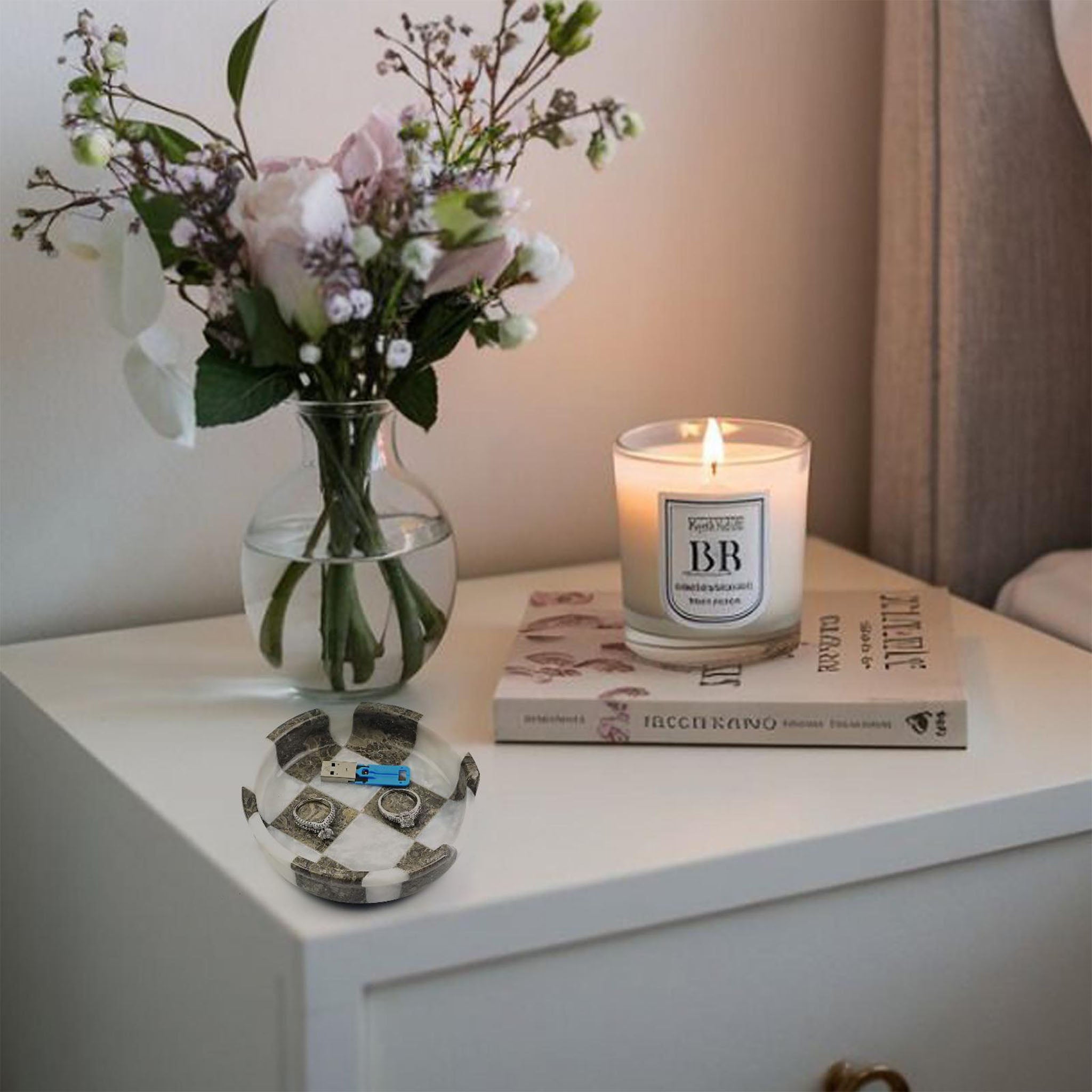 White and Grey Marble Spoon Rest - Checkered Style