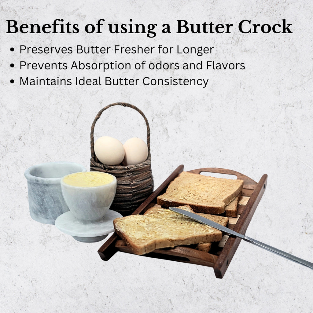 White Marble Butter Keeper with Lid - French Butter Crock
