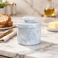 White Marble Butter Keeper with Lid - French Butter Crock