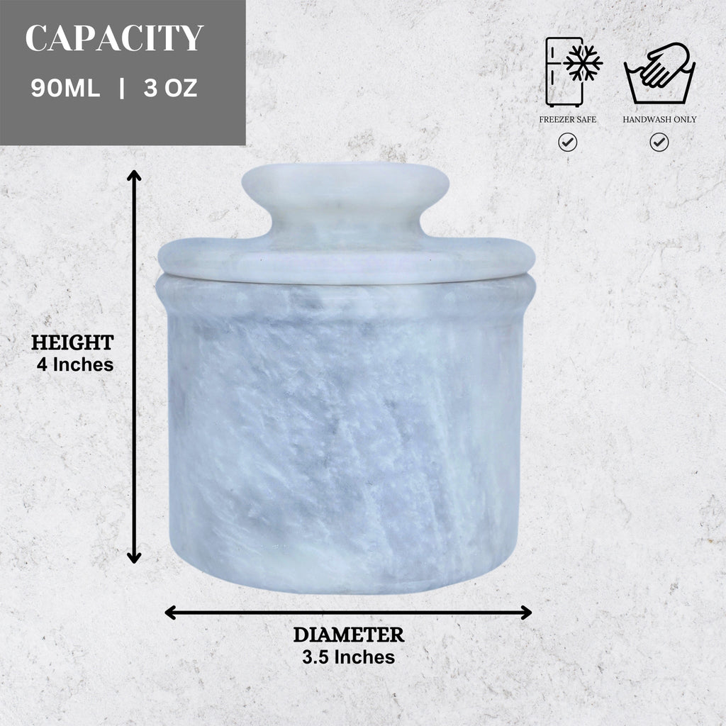White Marble Butter Keeper with Lid - French Butter Crock