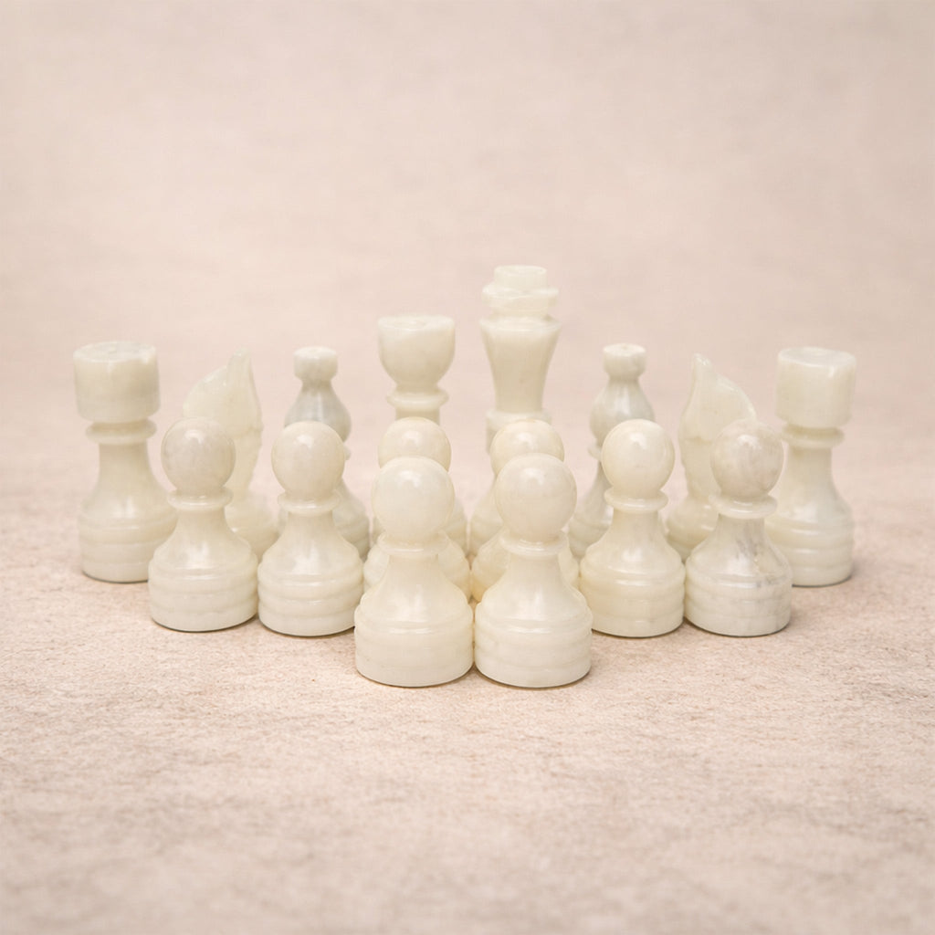 White Grey Marble Chess Pieces 12 to 16 Inches Board - High Quality Handmade (Pieces Only)