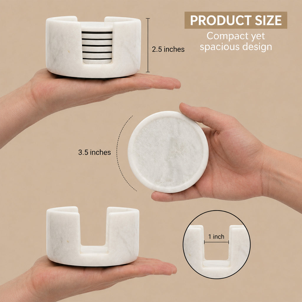 White Round Marble Coaster (Set of 6)